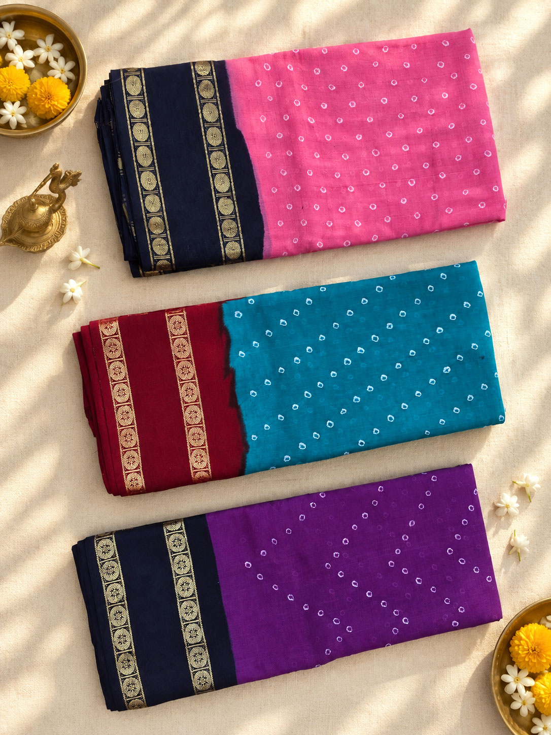Retta Pettu Sungudi Saree - Rudraksh Border Handcrafted Cotton Saree Retta Pettu